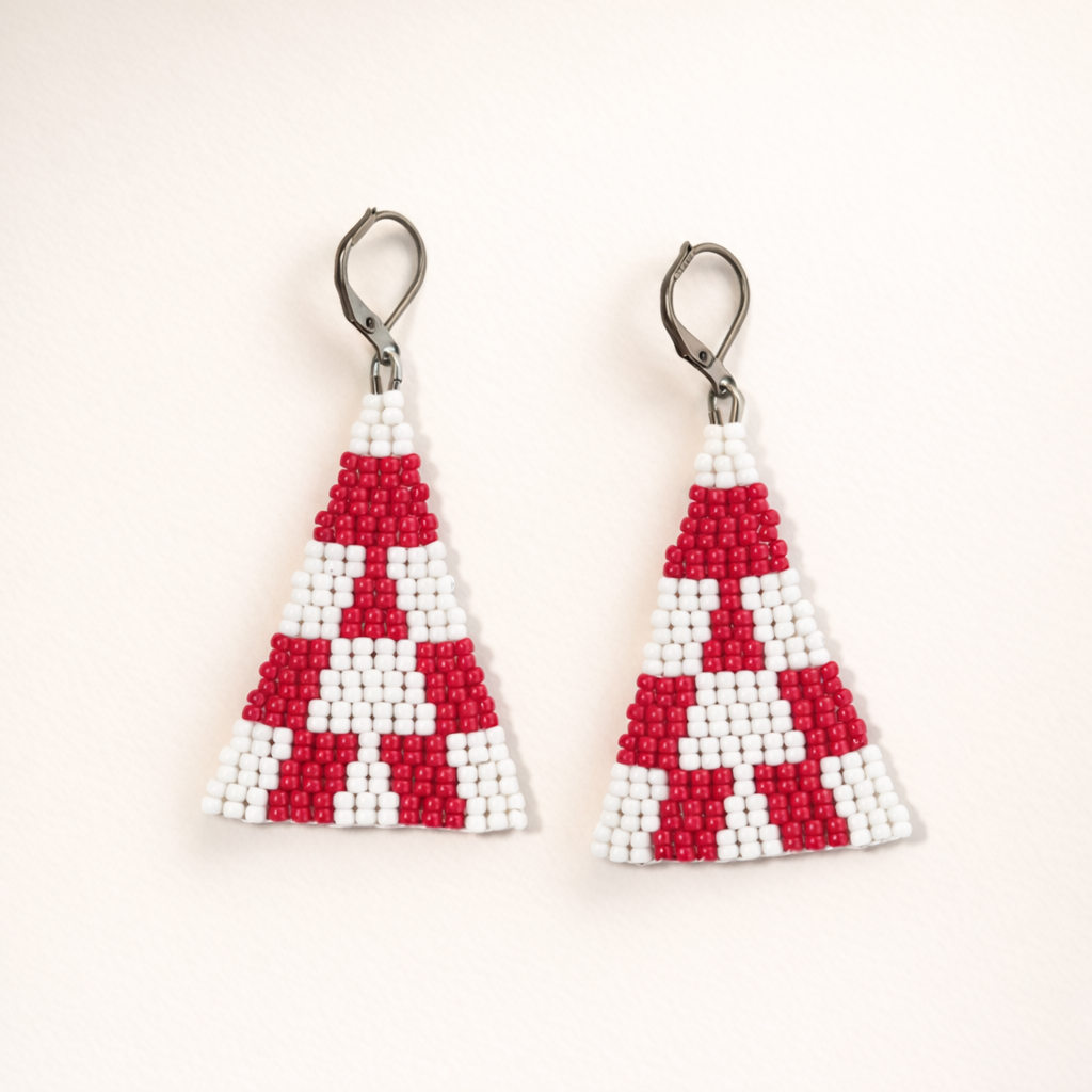 Blitz Drop Earrings – White & Dark Red