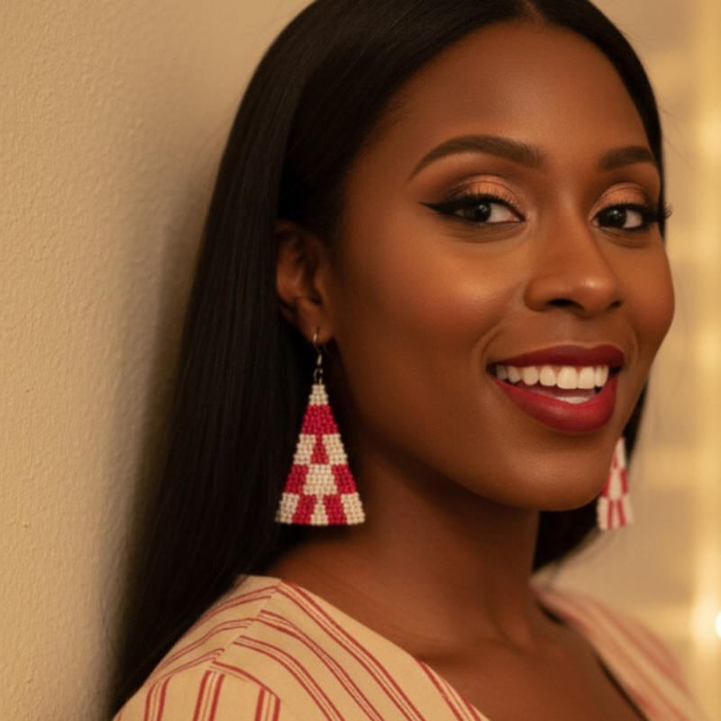 Blitz Drop Earrings – White & Dark Red