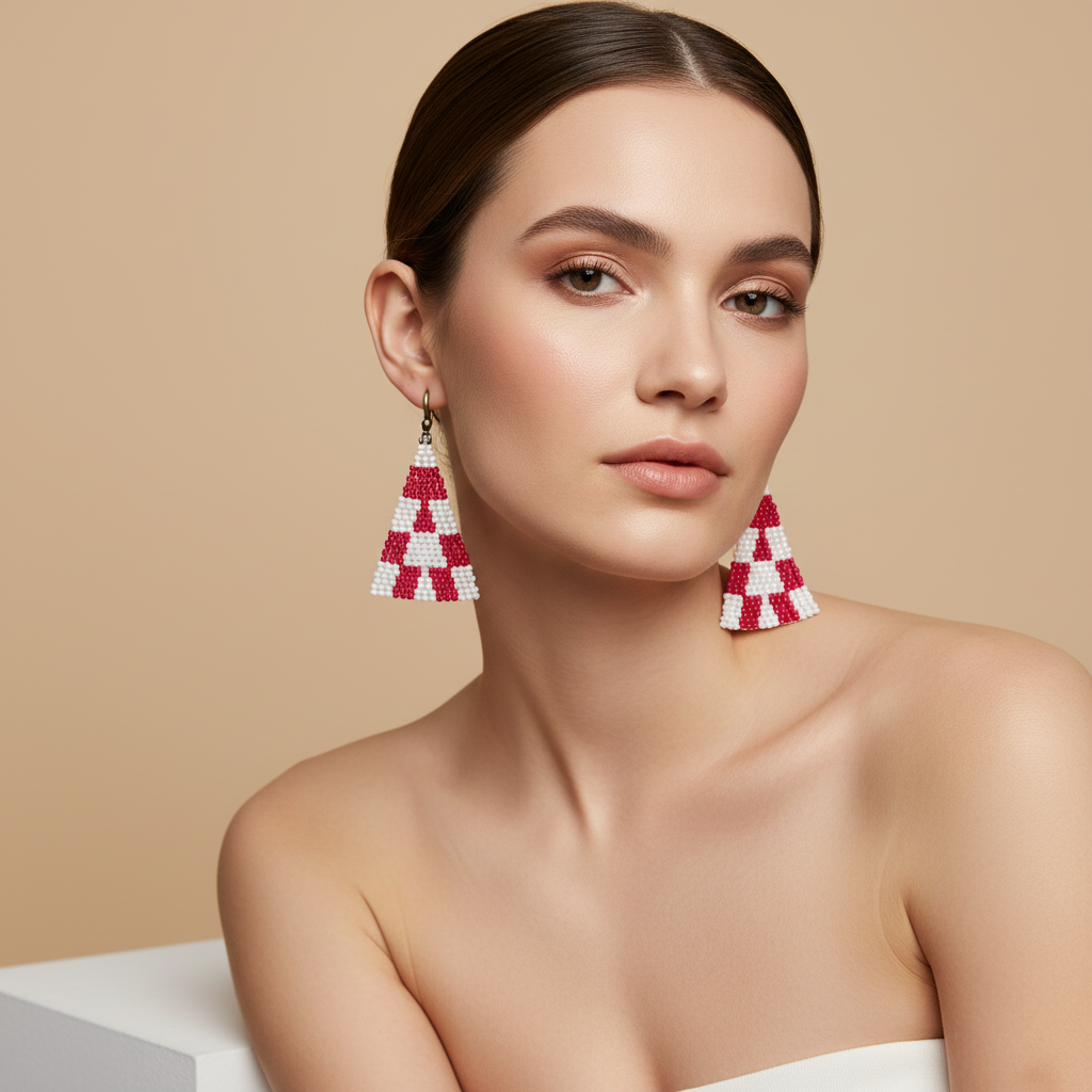 Blitz Drop Earrings – White & Dark Red