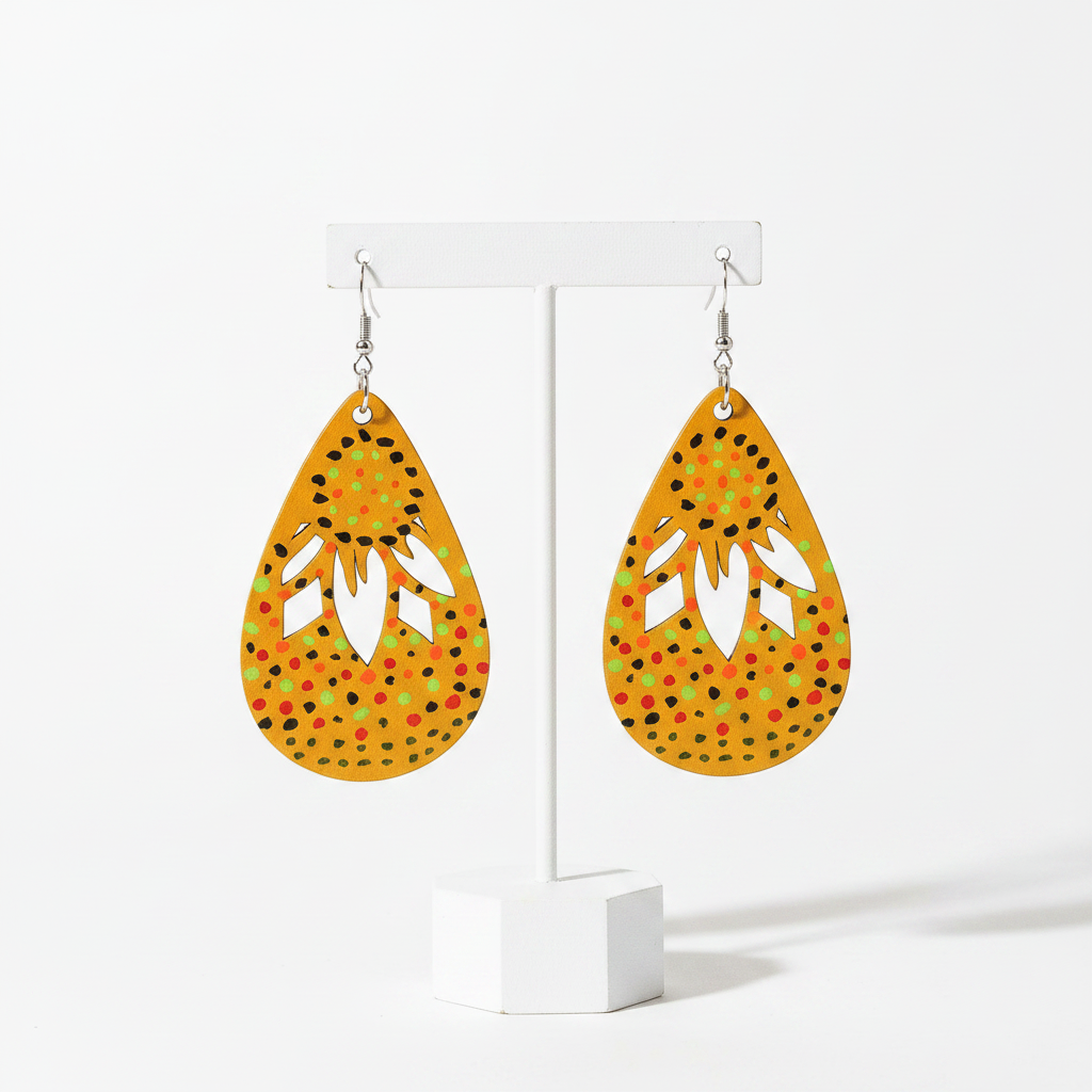 Nida Hand-Painted Wood Dangle Earrings – Vibrant Multi-Color