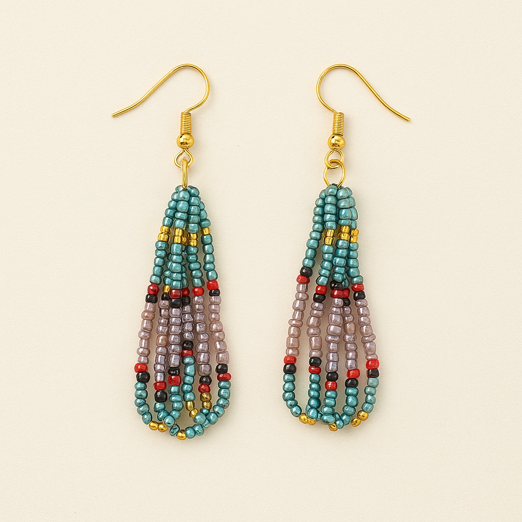 Eti Beaded Dangle Earrings – Blue, Gold & Burgundy