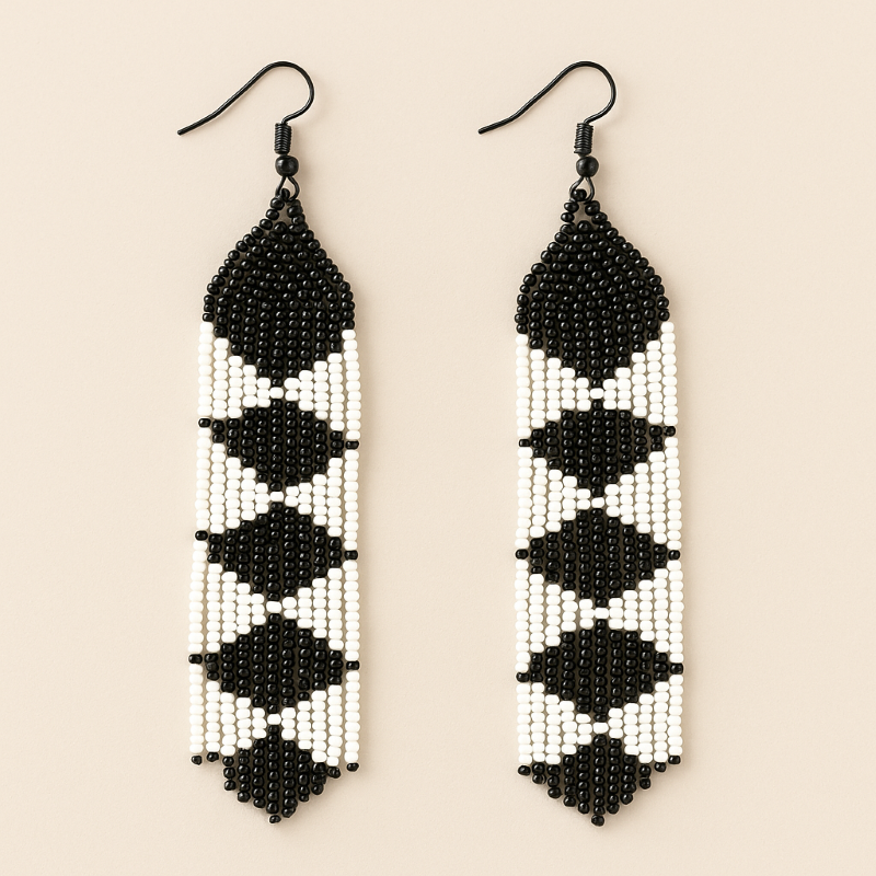 Echo Beaded Statement Earrings – Black & White