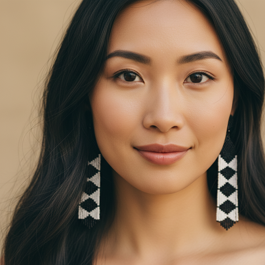 Echo Beaded Statement Earrings – Black & White