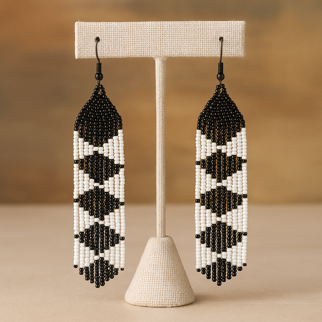 Echo Beaded Statement Earrings – Black & White