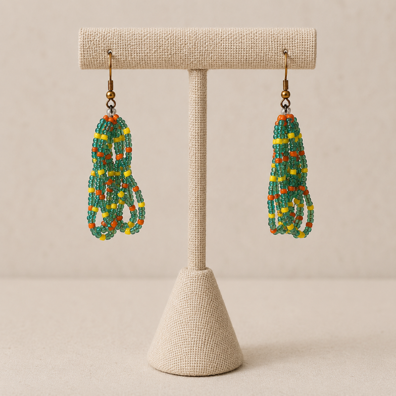 Eti Beaded Dangle Earrings – Green, Yellow & Orange
