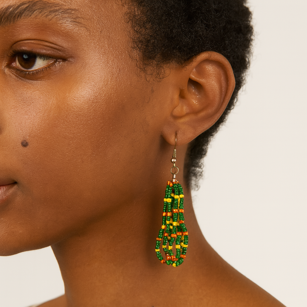Eti Beaded Dangle Earrings – Green, Yellow & Orange