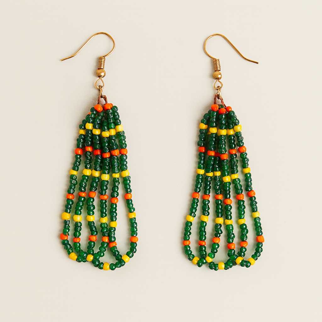 Eti Beaded Dangle Earrings – Green, Yellow & Orange