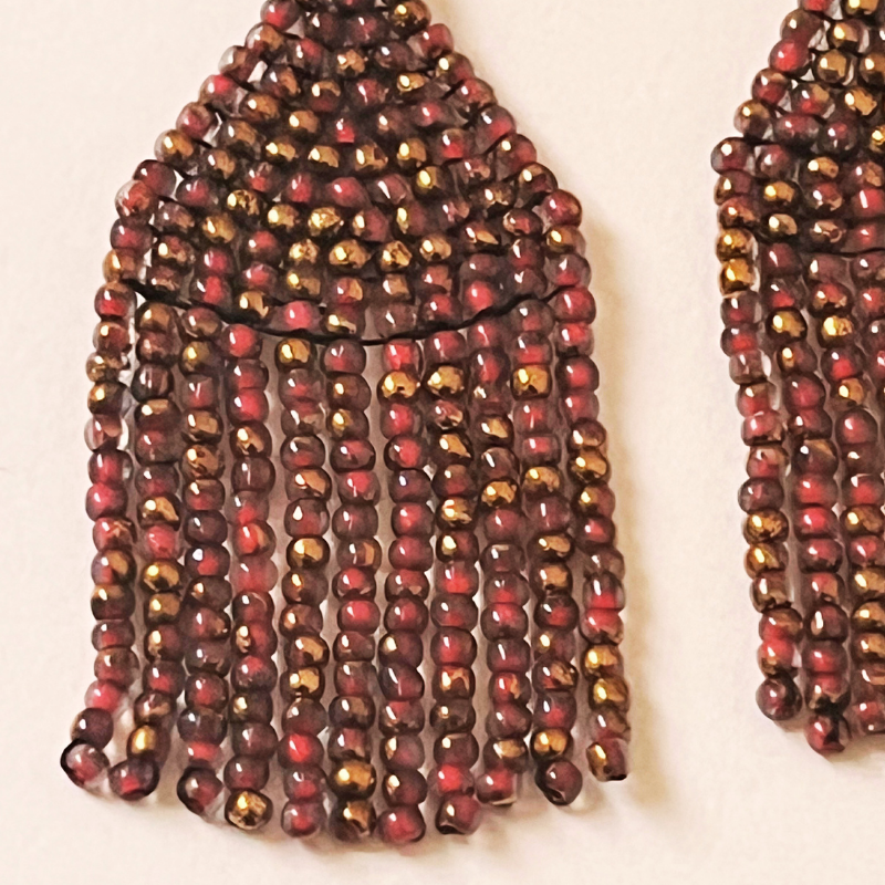 Hannah Beaded Fringe Earrings – Burgundy & Gold