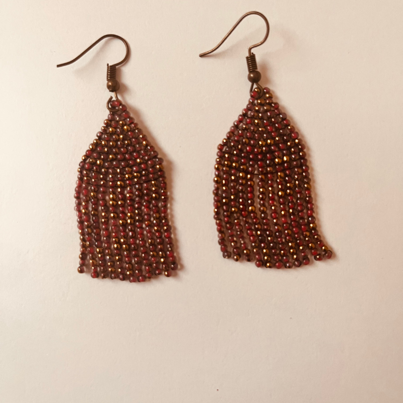 Hannah Beaded Fringe Earrings – Burgundy & Gold