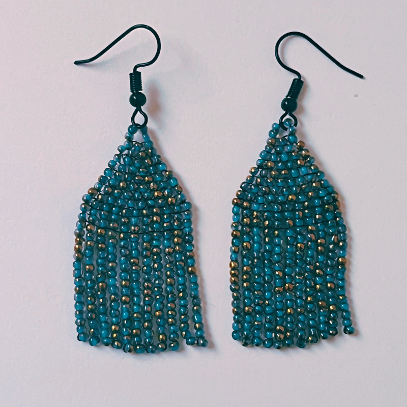 Hannah Beaded Fringe Earrings – Navy & Gold