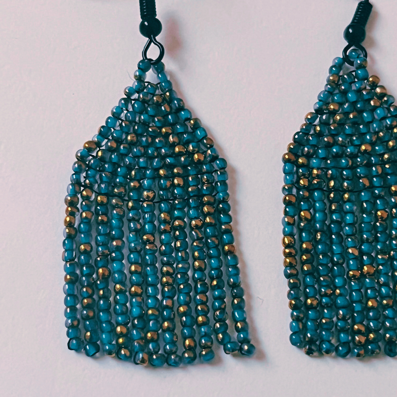 Hannah Beaded Fringe Earrings – Navy & Gold